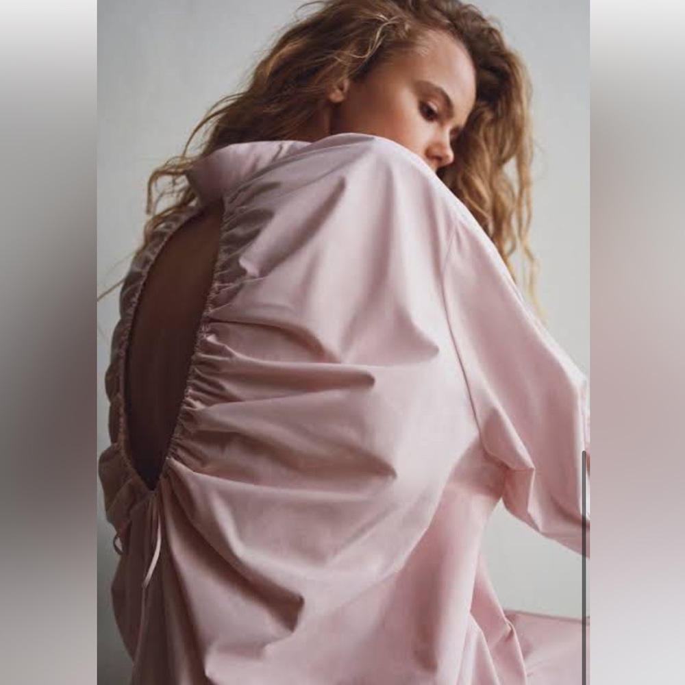 NWT | Zara - Pink Poplin Button Up Shirt With Open Back